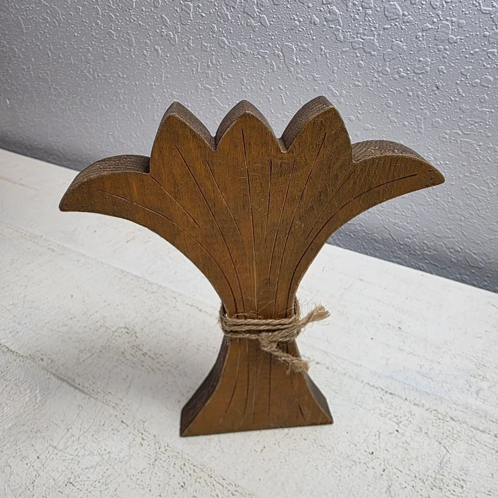 Vintage‎ Primitive Wooden Thanksgiving Pilgrim Turkey Wheat Set 4pc Farmhouse